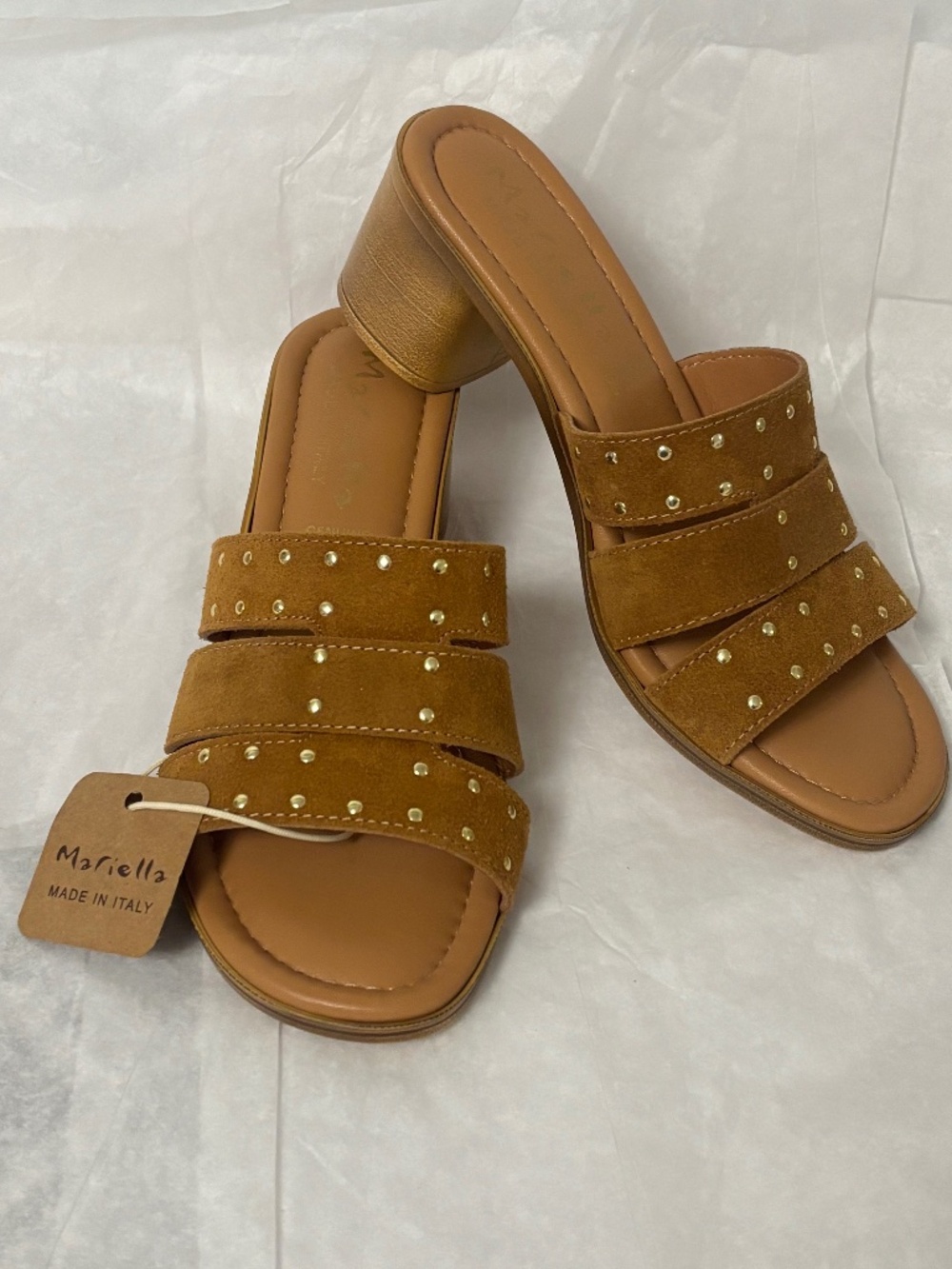 Mariella Made In Italy Studded Suede Block Heel Slide Sandals